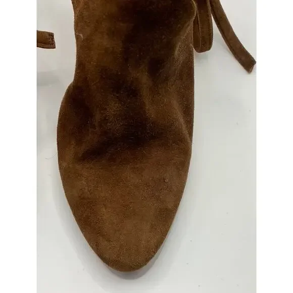 AQUAZZURA Women's Dark Brown Suede Leather Round-Tie Stiletto Heels SZ 40(US10)